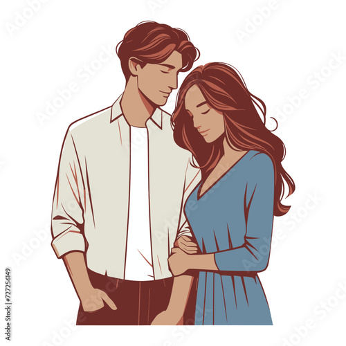 Romantic couple lovers vector illustration, Happy young male female couple together, wife and husband loving relationships. Flat design illustration isolated on white background