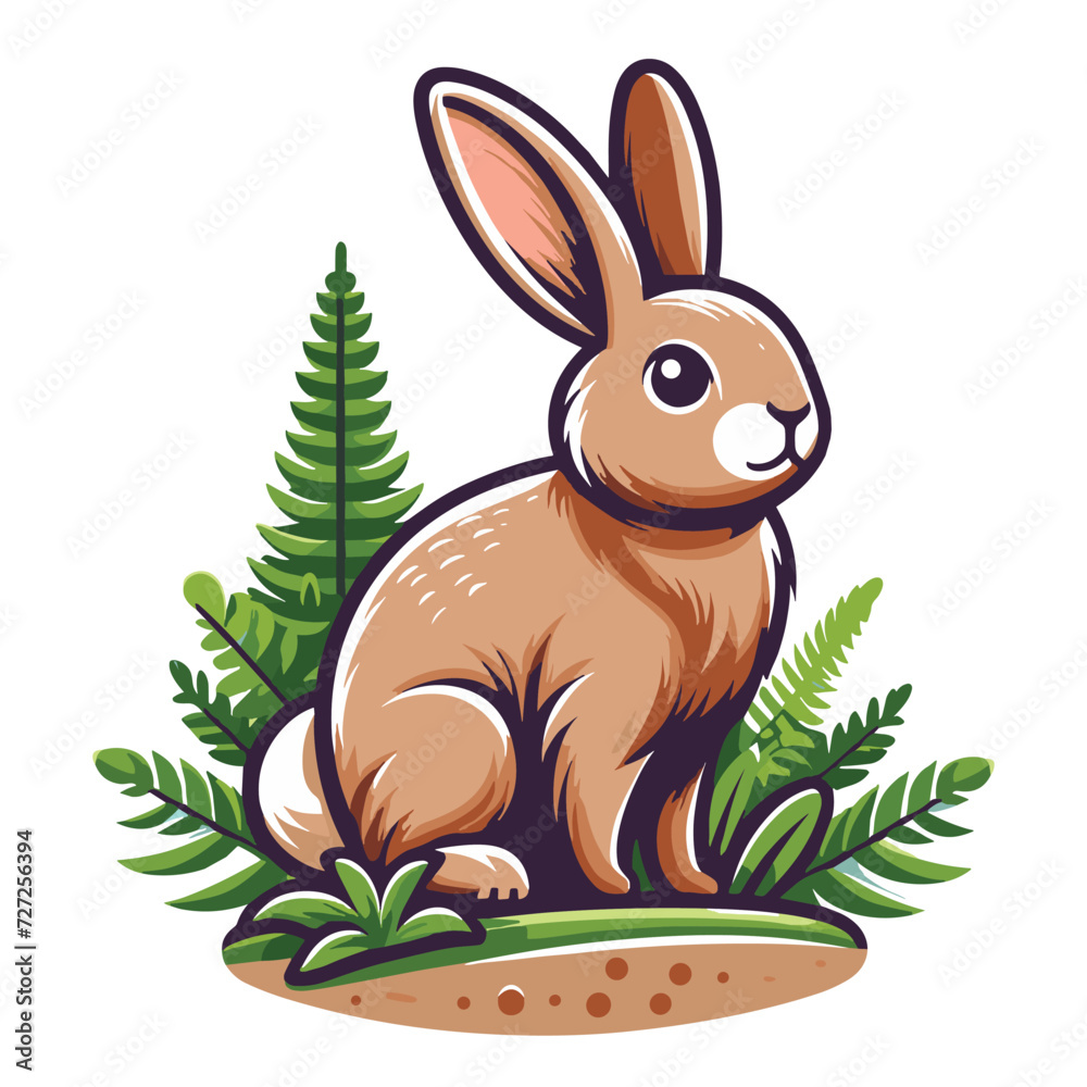 Obraz premium Cute adorable rabbit cartoon character vector illustration, funny easter bunny flat design template isolated on white background
