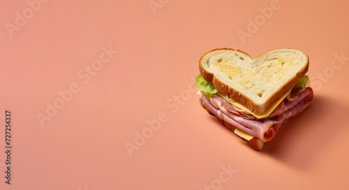 Heart-Shaped Sandwich on a Warm Orange Background, Creative Food Concept
