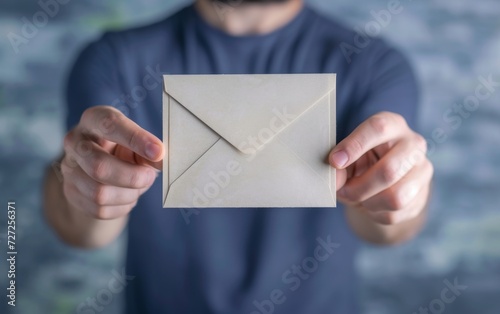 businessman holding envelope with message
