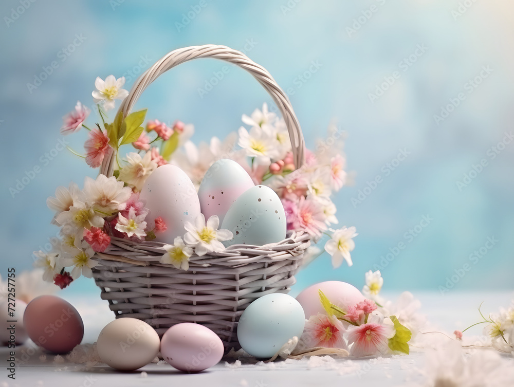 Easter basket with colorful eggs Easter basket with colorful eggs