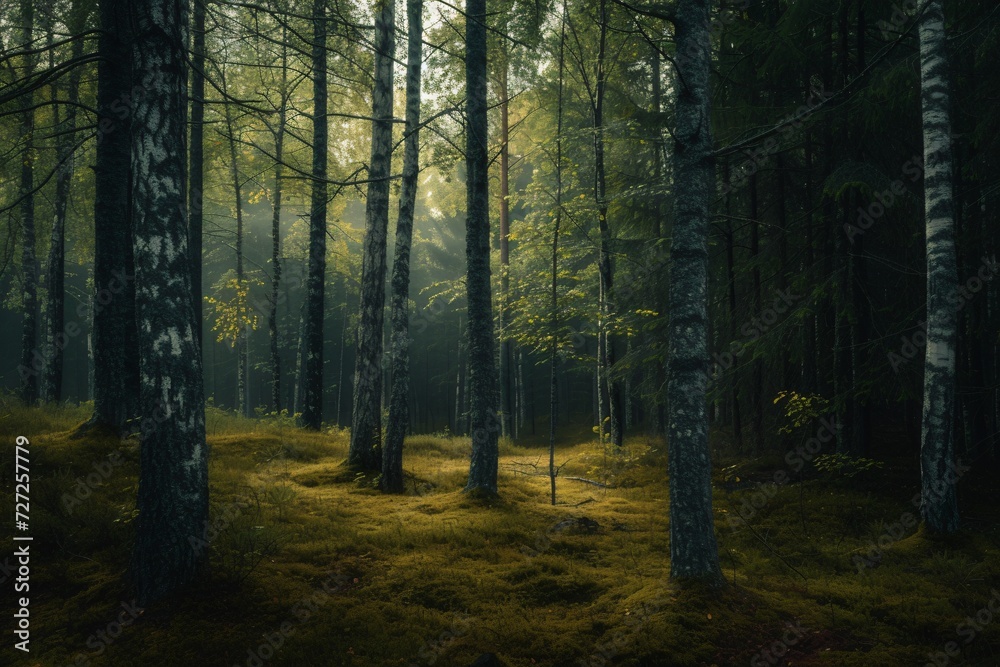 Moody forest landscape