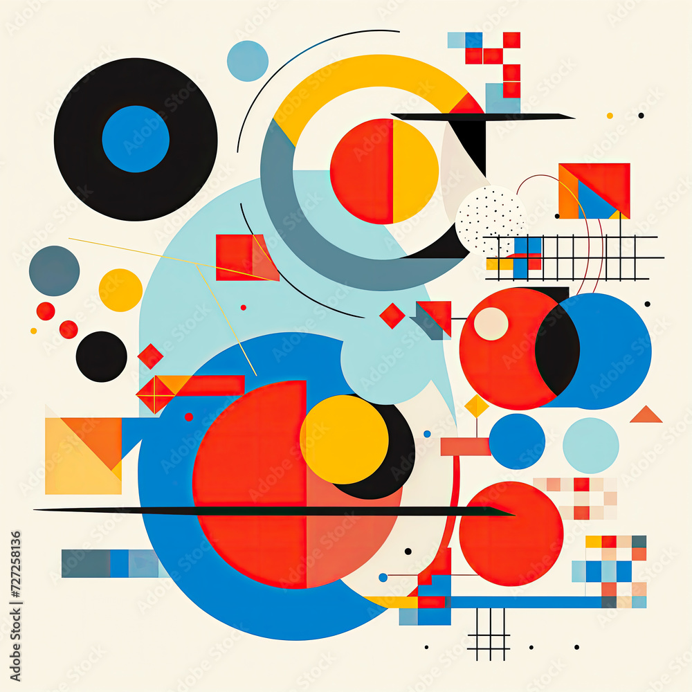 Obraz premium Abstract geometric background with circles, rectangles and lines. Vector illustration.