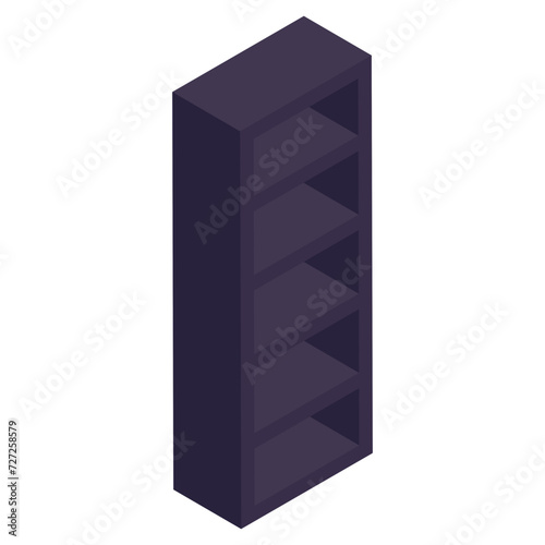 Trendy isometric design icon of wooden shelves 