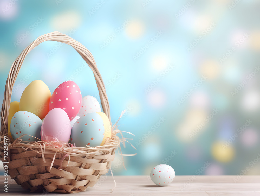 Easter basket with colorful eggs Easter basket with colorful eggs