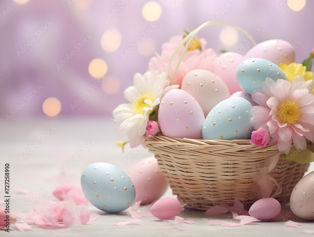 Easter basket with colorful eggs Easter basket with colorful eggs