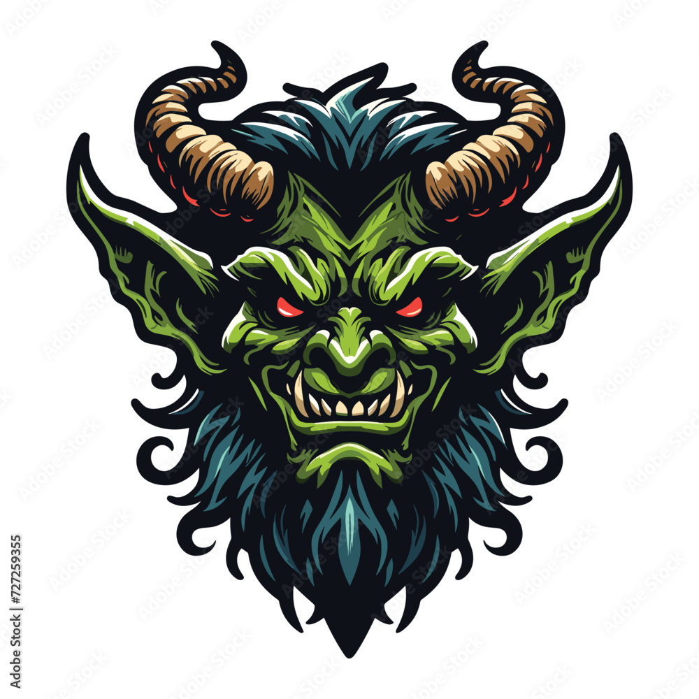 Goblin orc head face vector character illustration, mythical fantasy horror monster design template isolated on white background Goblin orc head face vector character illustration, mythical fantasy horror monster design template isolated on white background