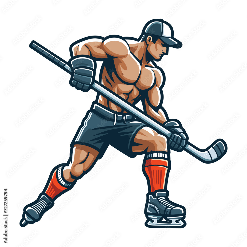 Ice hockey player sportsman vector illustration, winter sport activity, hockey male player design template isolated on white background Ice hockey player sportsman vector illustration, winter sport activity, hockey male player design template isolated on white background