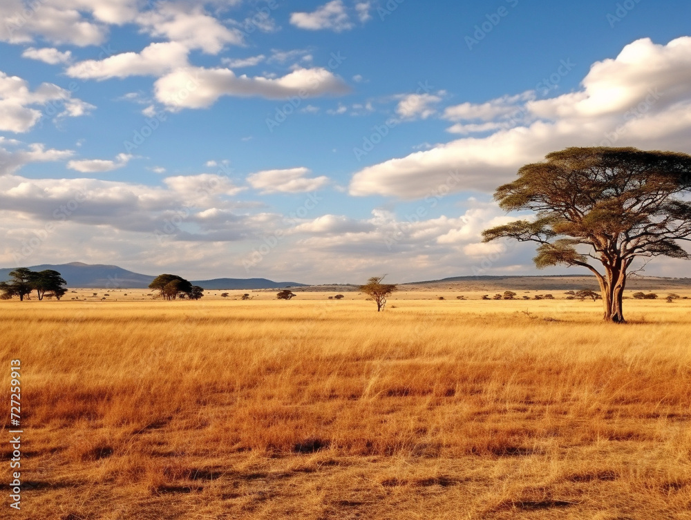 A panoramic view of the vibrant African savannah showcasing diverse wildlife in their natural habitat. A panoramic view of the vibrant African savannah showcasing diverse wildlife in their natural habitat.