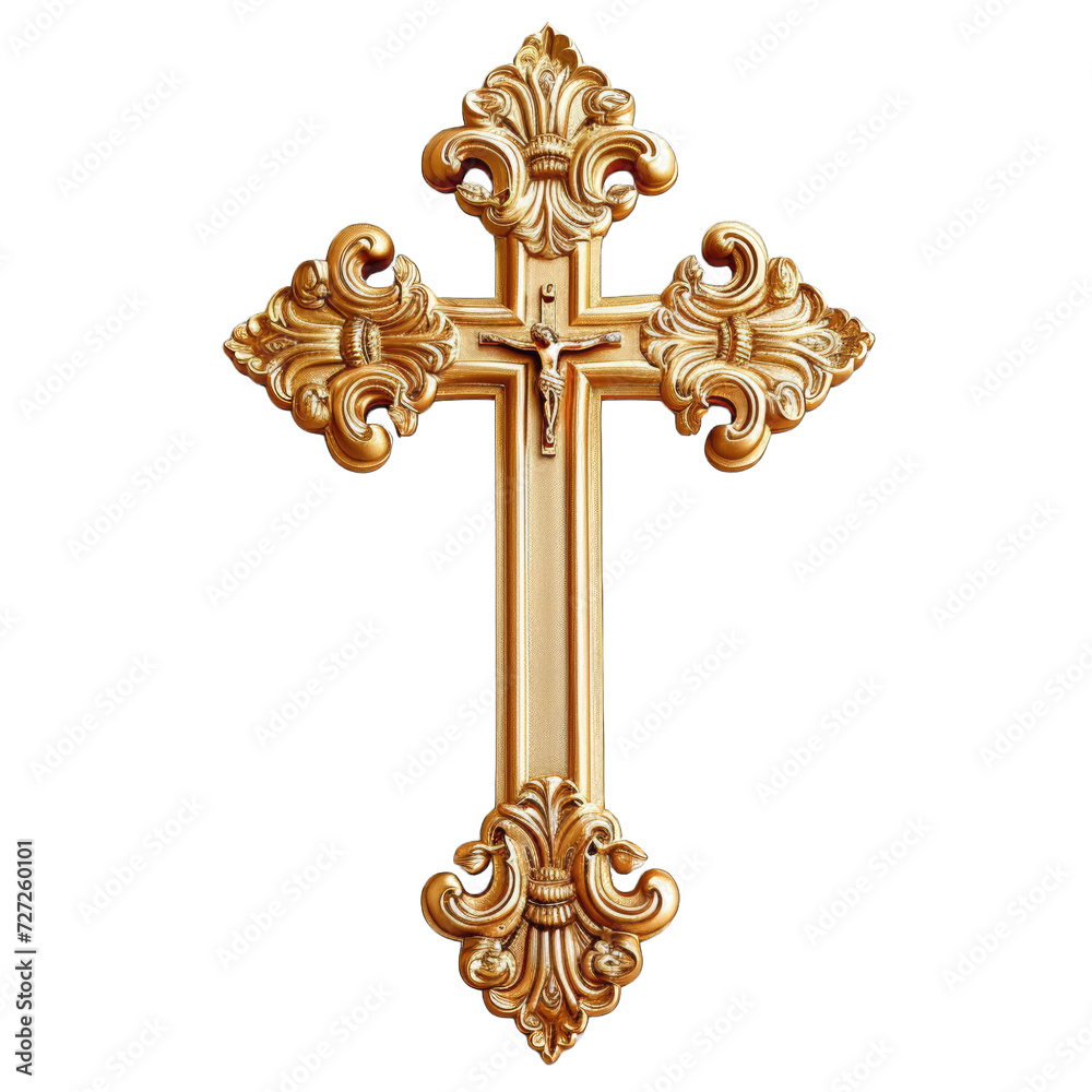 The Gold Cross on a Transparent Background PNG, Gold Crucifix for Jesus Christ Easter Christmas
