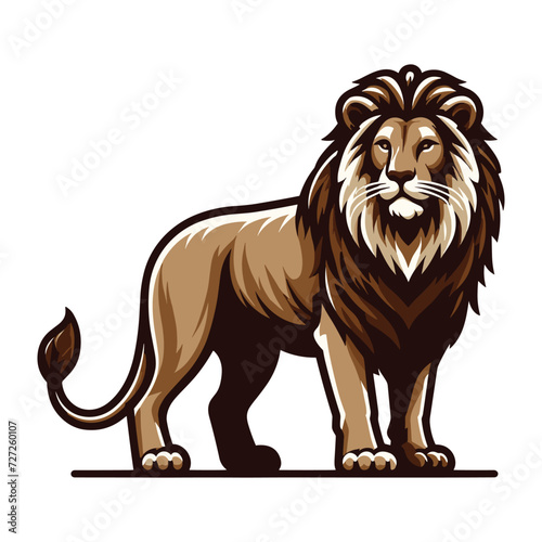 Wild lion full body vector illustration, zoology illustration, majestic predator safari animal big cat design template isolated on white background