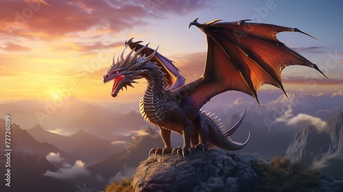 Fantasy Illustration with a Dragon in the Mountains    © Umar