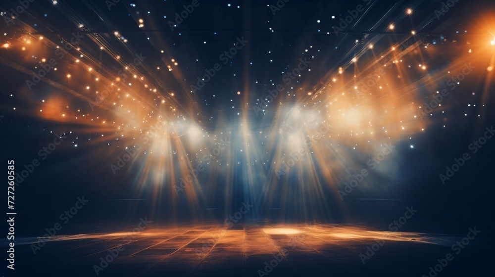 The background filled with concert lights creates a grand and special atmosphere. Colorful light spreads beautifully to bring liveliness to the concert.The hot and energetic atmosphere will excite you - obrazy, fototapety, plakaty 
