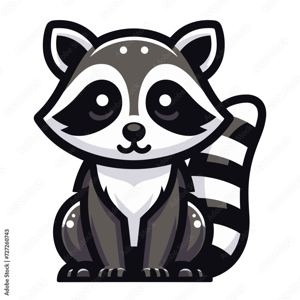Cute adorable raccoon cartoon character vector illustration, funny racoon flat design template isolated on white background