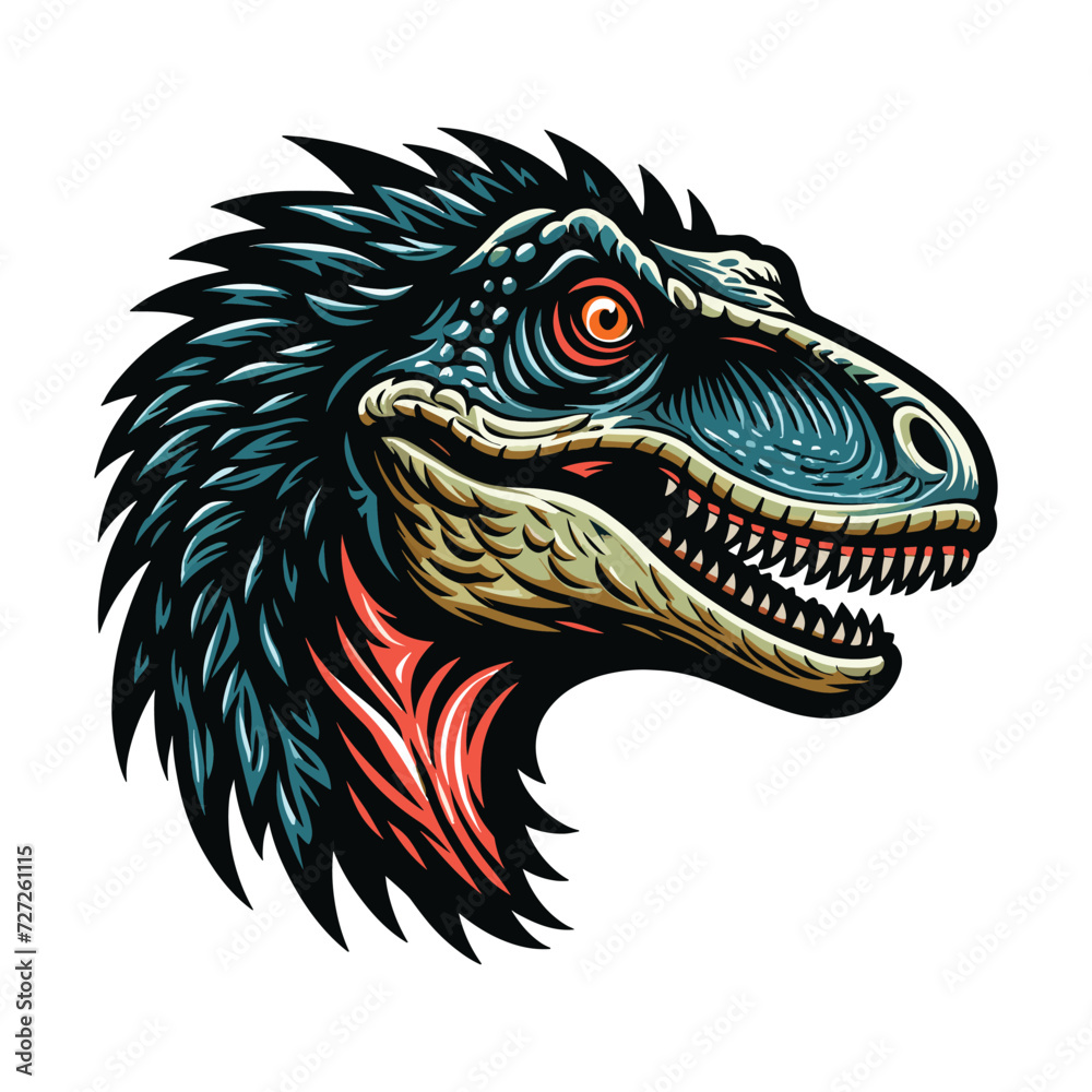 Wild beast animal raptor dinosaur head face vector design illustration, prehistoric dino flat design template isolated on white background Wild beast animal raptor dinosaur head face vector design illustration, prehistoric dino flat design template isolated on white background