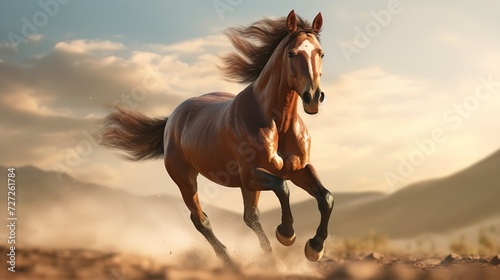 Running Horse in Aquarelle Style - AI Generated