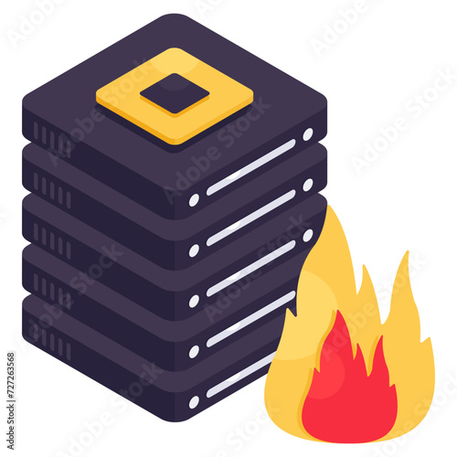 An icon design of server burning 