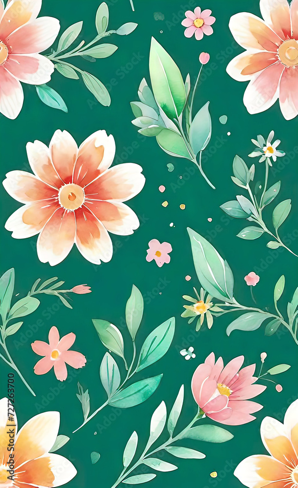 Obraz premium Vector illustration, Floral blooming romantic feminine seamless pattern with imitation patterns, seamless pattern for print, background for smartphone and shorts,