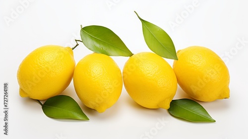 Wallpaper Mural Close-up realistic photo showcasing three vibrant yellow lemons on a white background Generative AI Torontodigital.ca