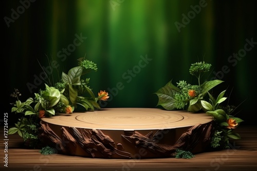 Podium background product 3D display green platform stage.