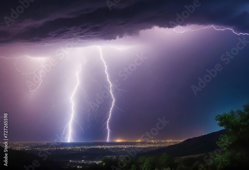 A thunderstorm with beautiful bright lightning, a strong storm with lightning, a riot of elements, natural phenomena,