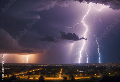A thunderstorm with beautiful bright lightning  a strong storm with lightning  a riot of elements  natural phenomena 