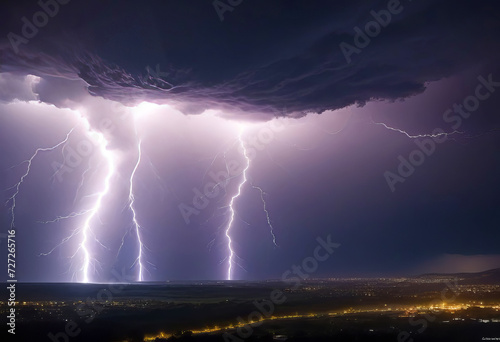 A thunderstorm with beautiful bright lightning, a strong storm with lightning, a riot of elements, natural phenomena, © Perecciv
