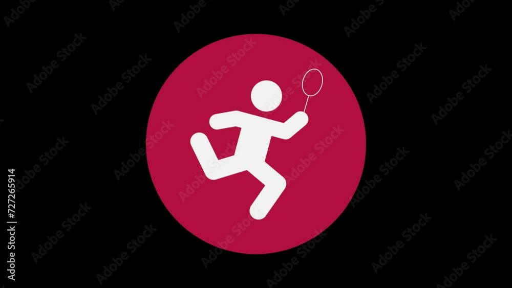 Pictograma de los Juegos Olímpicos en el centro con el deporte bádminton con alpha en un circulo rojo
