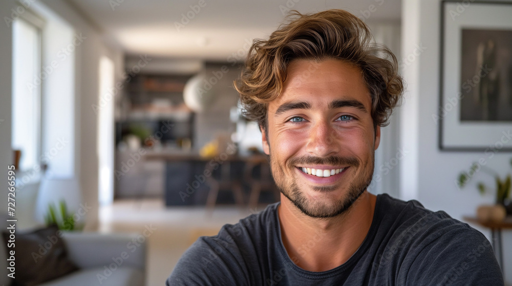 Fototapeta premium Smiling Man With Beard in Living Room