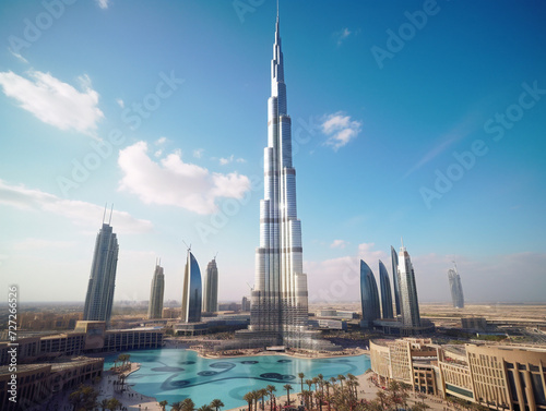 A spectacular view of the Burj Khalifa, the world's tallest skyscraper, located in Dubai, UAE.