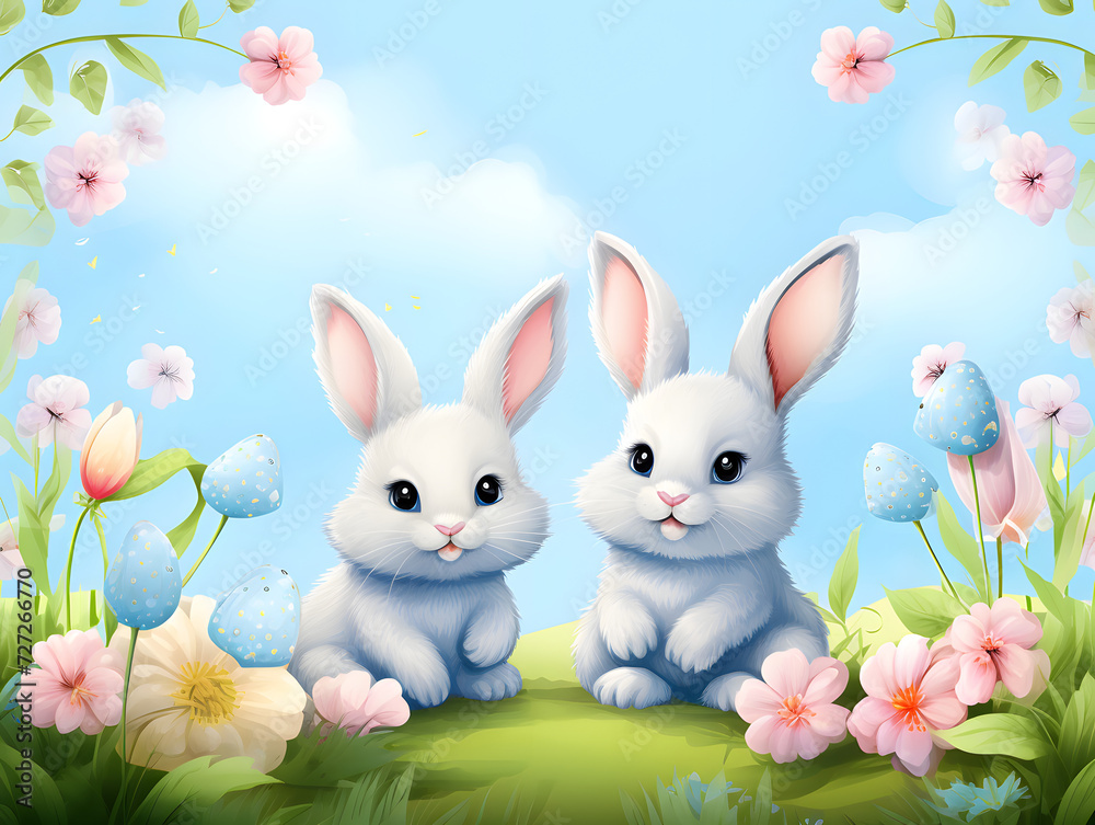 Easter background with cute bunnies Easter background with cute bunnies