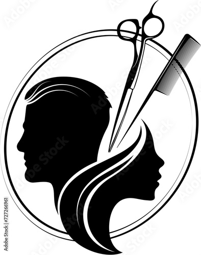 Male and female profile scissors comb symbol for a beauty salon. Unique design for male and female beauty salon