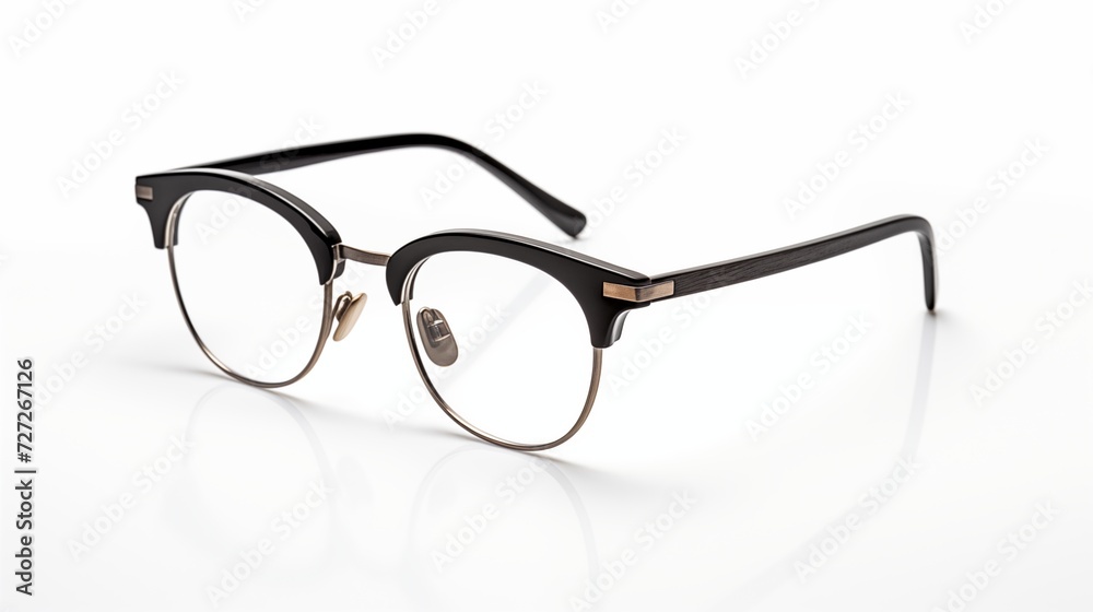 A pair of classic black-rimmed eyeglasses isolated on a clean white background A pair of classic black-rimmed eyeglasses isolated on a clean white background