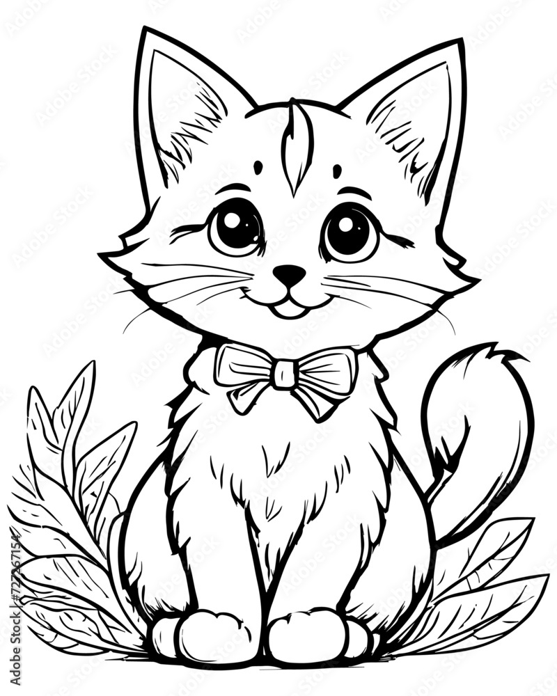 Cat Line illustrations - A simple black and white line drawing of a cute cat for a coloring book Cat Line illustrations - A simple black and white line drawing of a cute cat for a coloring book