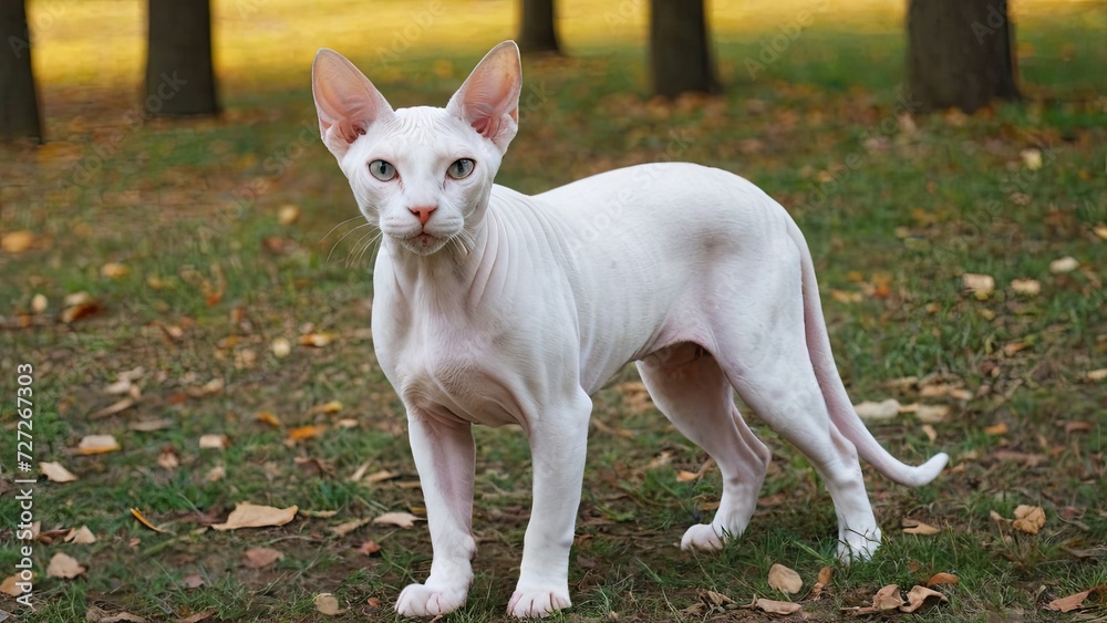 White sphynx cat in the park