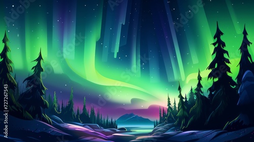 A breathtaking aurora borealis lighting up the night sky. vector cartoon graphic Generative AI