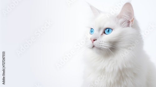A pure white cat with blue eyes against a seamless white background © Ramzan