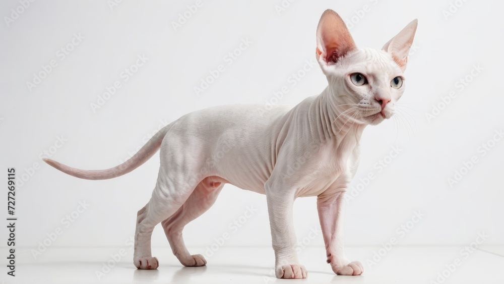 White sphynx cat on grey background