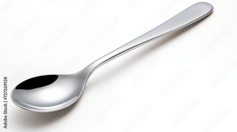 A single silver spoon isolated against a clean white background A single silver spoon isolated against a clean white background