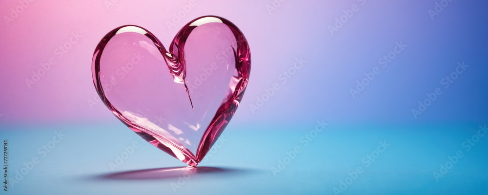 Pink glass transparent heart valentines day abstract blue background and design backdrop pragma