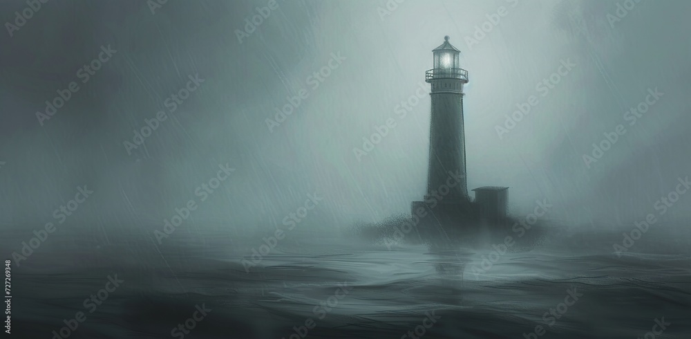 Lighthouse in a storm. The concept of hope and guiding light.
