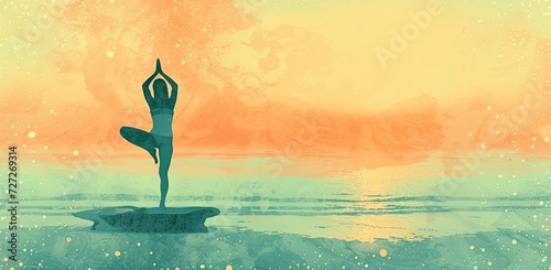 Yoga against the backdrop of sunset and the sea. The concept of harmony and meditation.