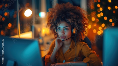 Young afro woman is working in front of the computer screen