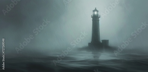 Lighthouse in a storm. The concept of hope and guiding light.