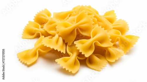 Close-up realistic photo of a small mound of farfalle pasta on a white background Generative AI