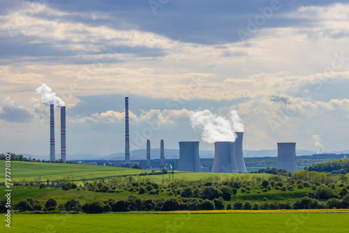 Fresh spring landscape with power station near Most  North Bohemia  Czech Republic
