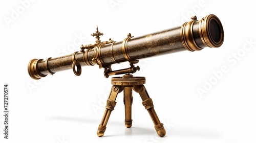 A vintage brass telescope isolated on white a symbol of curiosity and discovery