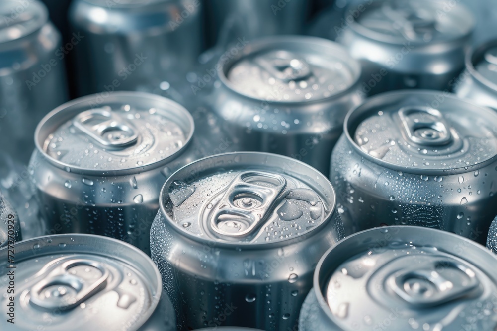 Cold beer cans with ice cubes in mini fridge. Cold beer cans with ice cubes in mini fridge.