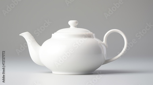 Showcase a single spotless white teapot as the central focus. Place against a pure spotless white background