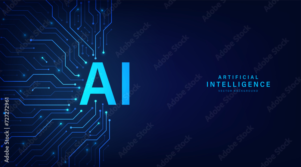 Artificial intelligence abstract background futuristic Hitech style, Technology concept design, Machine learning and generate by chip, Vector illustration for banner and web template. - obrazy, fototapety, plakaty 
